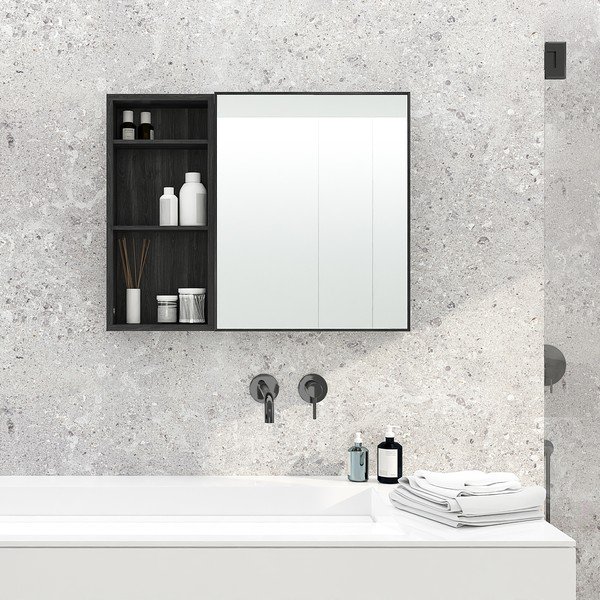 Mensola da parete per bagno in rovere nero Slimline - Wireworks-image-1