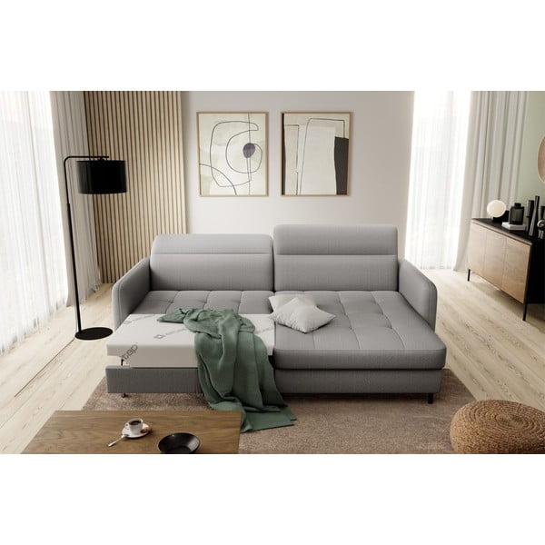 Divano angolare grigio allungabile/con contenitore (con penisola a destra/con chaise lounge) e rivestimento in velluto Gomsi – ELTAP-image-1