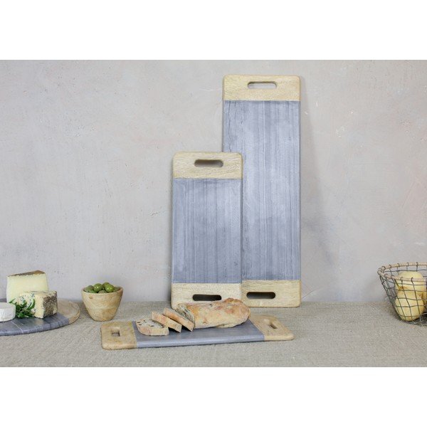Tavola da portata in marmo grigio e legno di mango, lunghezza 59,5 cm Bwari - Nkuku-image-2