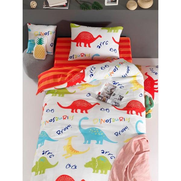 Set copripiumino e federa da bambini bianco per letto singolo 140x200 cm Dinazorus – Mijolnir