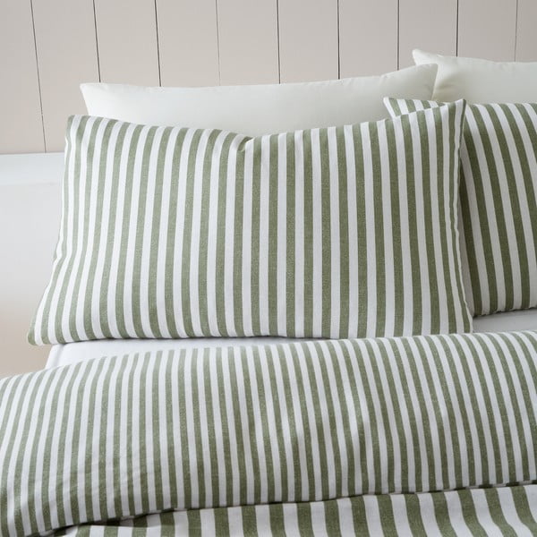 Set copripiumino e federa verde in flanella per letto matrimoniale e per letto esteso 230x220 cm Stripe – Catherine Lansfield-image-3