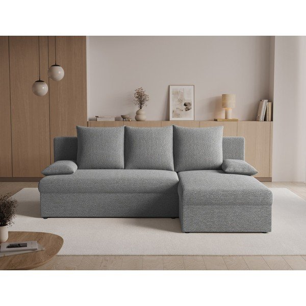 Divano angolare grigio allungabile/con contenitore con rivestimento in bouclé Gino – ELTAP-image-2