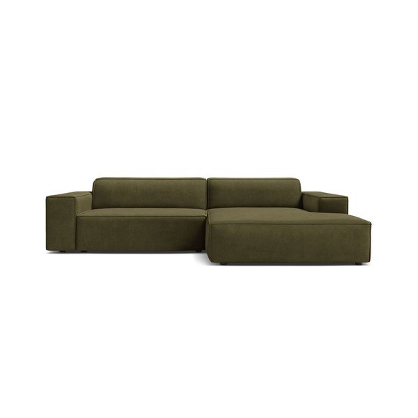 Divano angolare componibile color kaki (con penisola a destra/con chaise lounge) con rivestimento in velluto Jodie – Micadoni -image-2