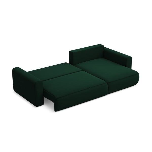 Divano angolare verde allungabile/con contenitore (con penisola a destra/con chaise lounge) con rivestimento in velluto Kapua – Makamii-image-3
