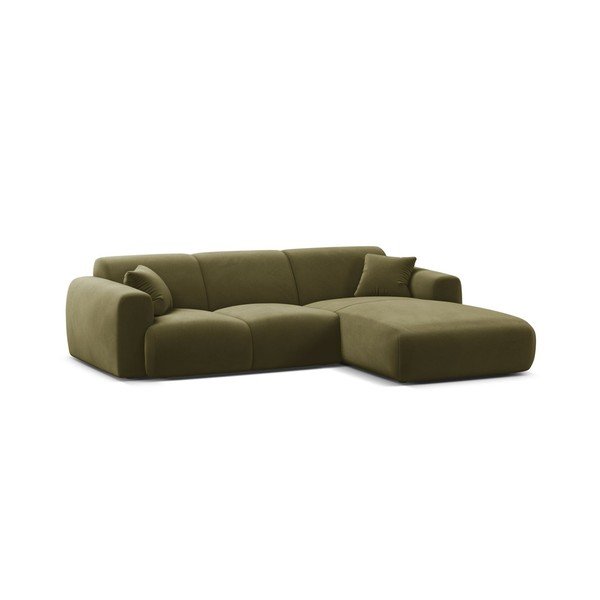Divano angolare color kaki (con penisola a destra/con chaise lounge) con rivestimento in velluto Molino – Micadoni 