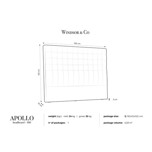 Testata grigio scuro con rivestimento in velluto Windsor & Co Sofas , 160 x 120 cm Apollo - Cosmopolitan Design-image-4