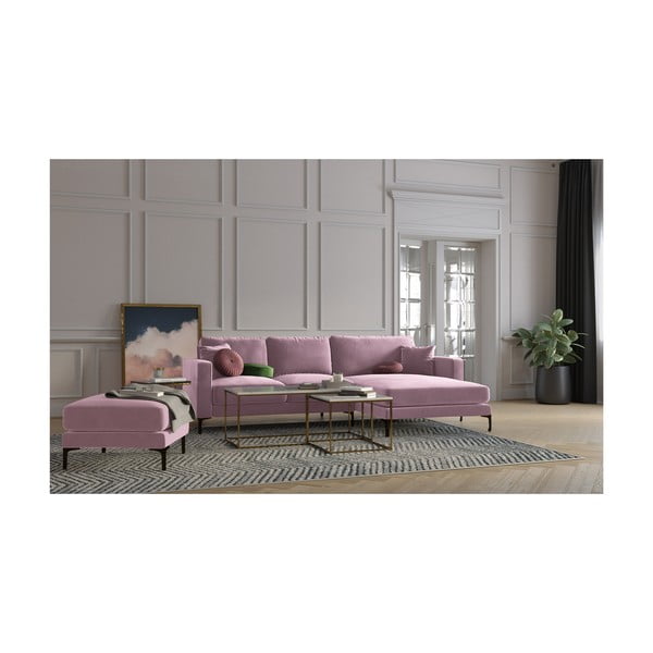 Poggiapiedi in velluto rosa Harmony - Kooko Home-image-3