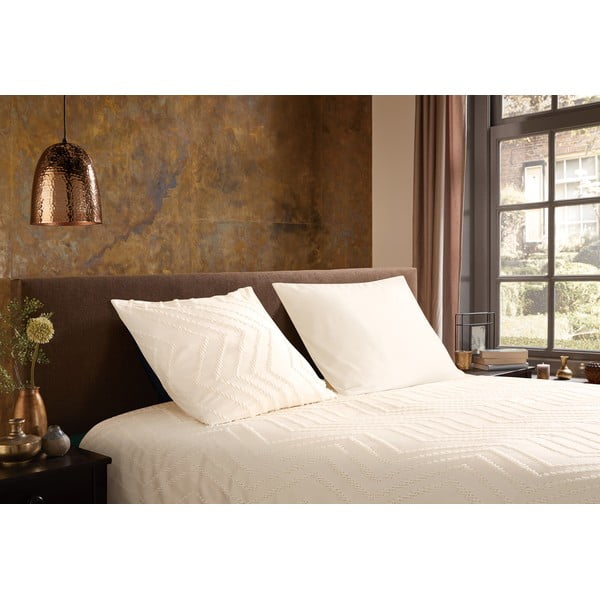 Set lenzuola letto una piazza e mezza in microfibra crema 140x220 cm Pure Zigzag - Good Morning-image-1