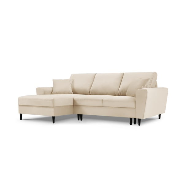 Divano letto in velluto a coste beige, angolo sinistro Moghan - Micadoni Home-image-3