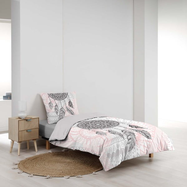Biancheria da letto in cotone bianco e rosa per letto singolo 140x200 cm Namaste - douceur d'intérieur-image-3