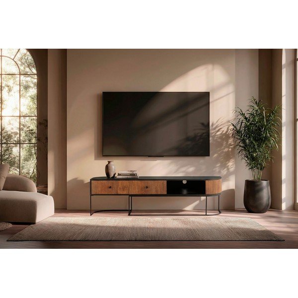 Mobile TV di colore naturale in mango massiccio 160x45x40 cm Curve – MOME-image-1