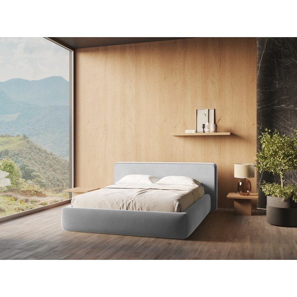Letto matrimoniale imbottito grigio con contenitore con griglia 180x200 cm Kiana - Makamii-image-1