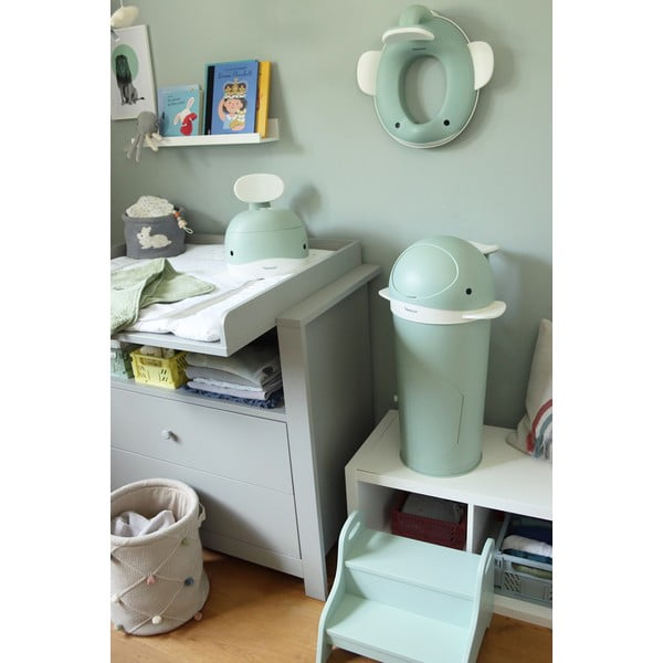 Cestino in plastica color menta per pannolini 25 l Whale - Kindsgut-image-1