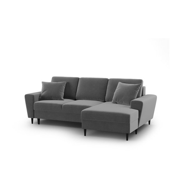 Divano angolare grigio chiaro allungabile e con contenitore (con penisola a destra/con chaise lounge) con rivestimento in velluto Kyoto – Cosmopolitan Design-image-1