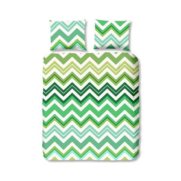 Lenzuolo singolo in cotone verde Zigzag, 140 x 200 cm - Good Morning