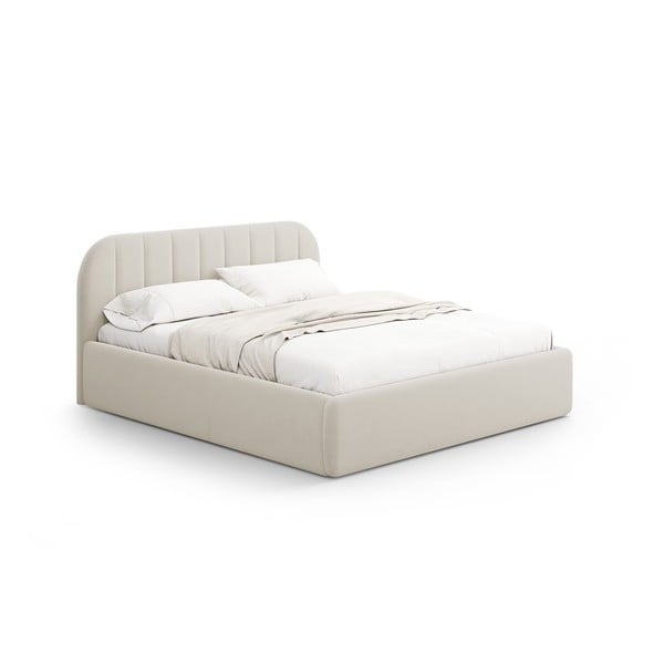 Letto matrimoniale imbottito beige con contenitore con rete inclusa 160x200 cm Juno – Windsor & Co Sofas