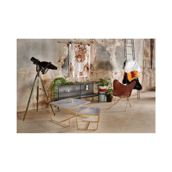 Set di 2 tavolini con base dorata e piano in marmo grigio Stella - RGE-image-1