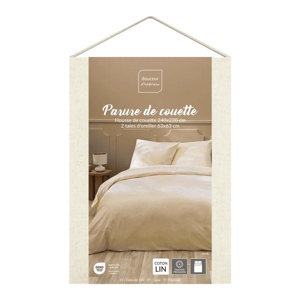 Set copripiumino e federa di colore naturale in misto lino per letto matrimoniale 3 pezzi 240x220 cm Ariane – douceur d'intérieur-image-4