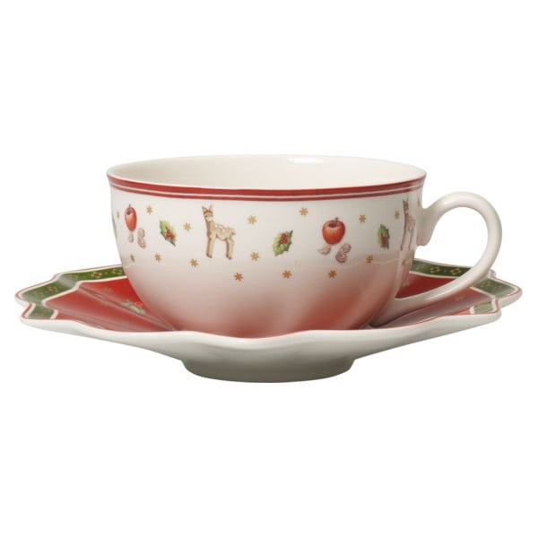 Tazza in porcellana rossa e bianca con piattino con motivo natalizio Villeroy & Boch, 0,3 l - Villeroy&Boch