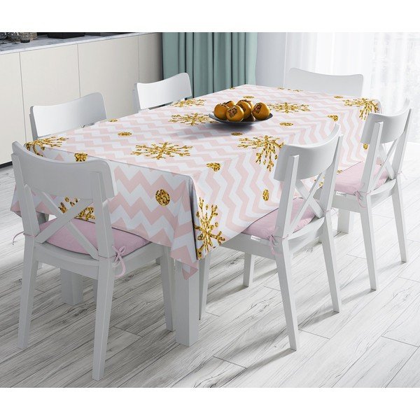 Tovaglia natalizia in misto cotone Fiocco di neve oro, 140 x 180 cm Snowflakes - Minimalist Cushion Covers
