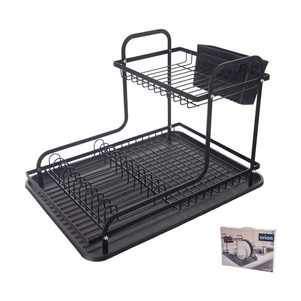 Scolapiatti a due livelli in metallo nero 42,5x32 cm Radka - Orion-image-3