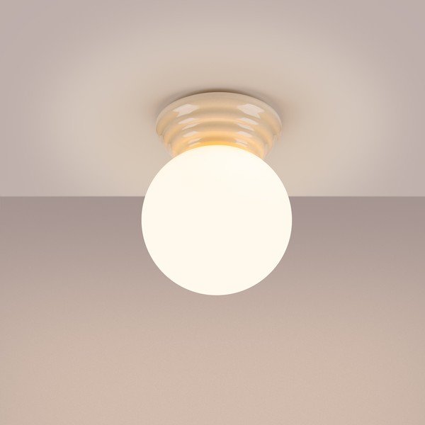 Plafoniera beige in ceramica con paralume in vetro ø 12 cm Farsa – Sollux-image-4