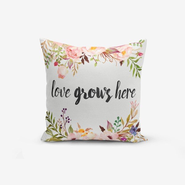 Federa in misto cotone Love Grows Here, 45 x 45 cm - Minimalist Cushion Covers