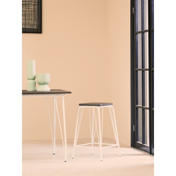 Sgabello bianco/colore naturale scuro in olmo massiccio District – Premier Housewares-image-3