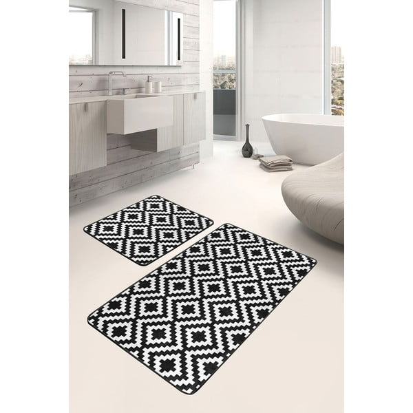 Tappetini da bagno bianco-nero in set da 2 100x60 cm - Minimalist Home World-image-3