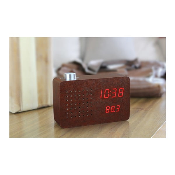 Sveglia marrone scuro con display LED rosso e Radio Click Clock - Gingko-image-4