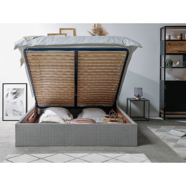 Letto matrimoniale imbottito grigio con contenitore con griglia 160x200 cm Adele - Bobochic Paris-image-3