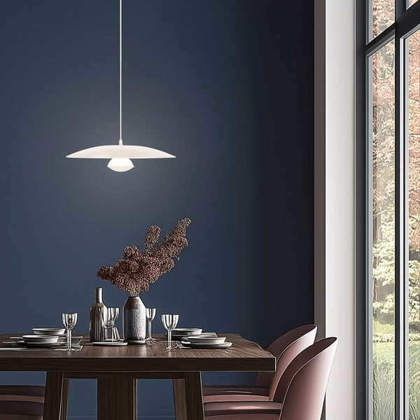 Lampadario LED bianco con paralume in metallo Lund – Candellux Lighting-image-1