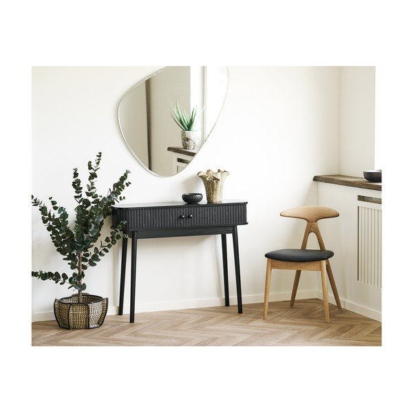 Sedia da pranzo nera/di colore naturale in rovere massiccio Lanuza – House Nordic-image-3