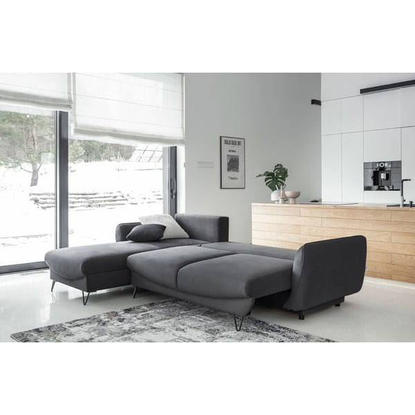 Divano angolare grigio scuro allungabile/con contenitore (con penisola a sinistra/con chaise lounge) e rivestimento in velluto Silva – ELTAP-image-2