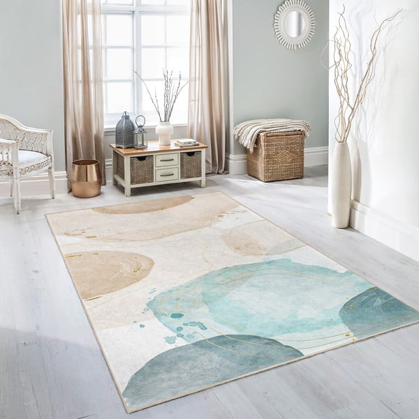 Tappeto color crema/turchese lavabile 80x150 cm Puddle – Mila Home-image-1