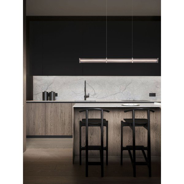 Lampadario LED nero opaco/color argento opaco in metallo con paralume in vetro acrilico con intensità regolabile Pheme – Nova Luce-image-1