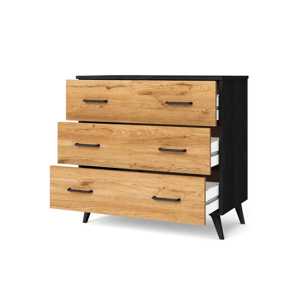 Cassettiera bassa nero/naturale in rovere 80x72 cm Indus - Marckeric-image-2