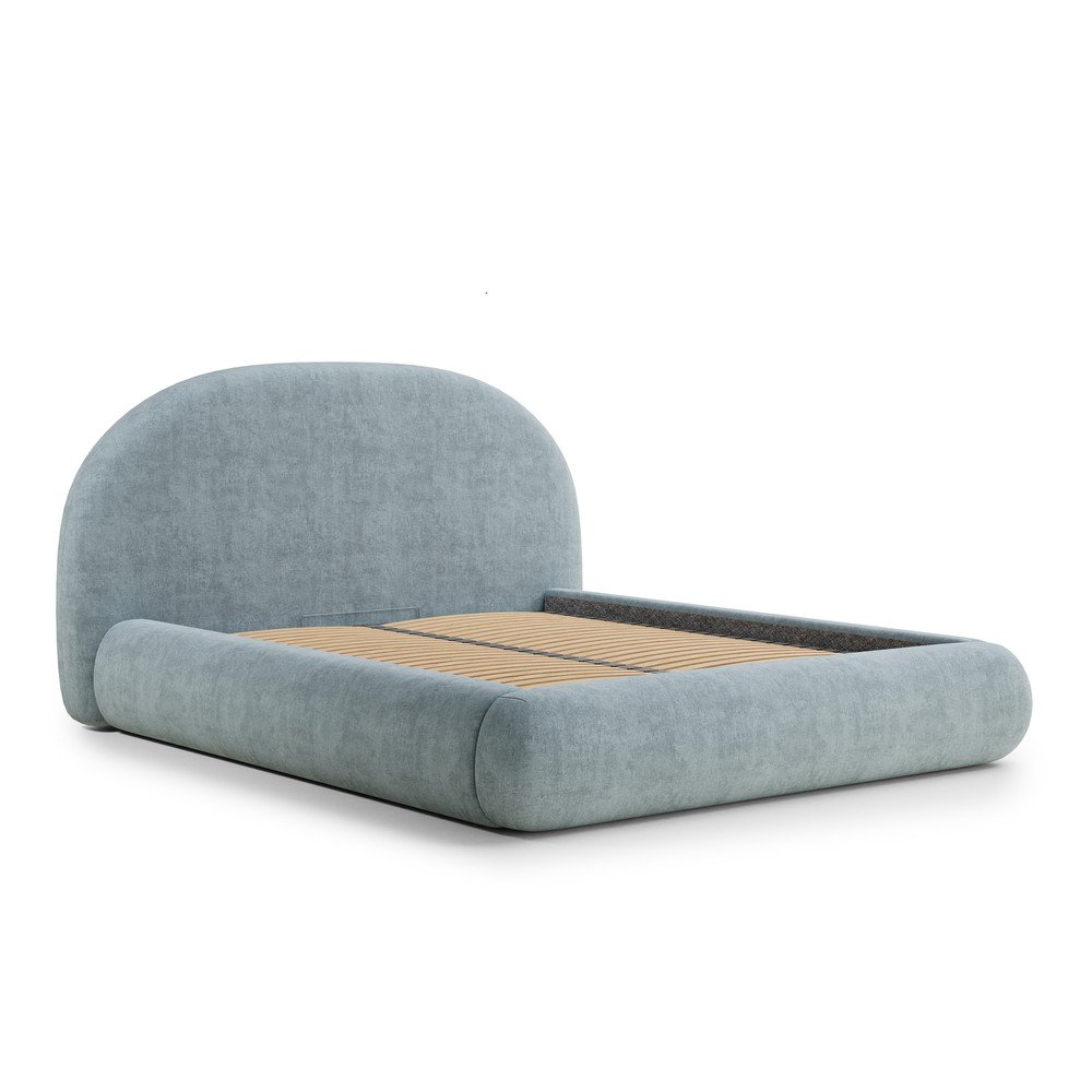 Letto matrimoniale imbottito azzurro con contenitore con rete inclusa 140x200 cm Maumere – Maison de Rêve | Letti matrimoniali