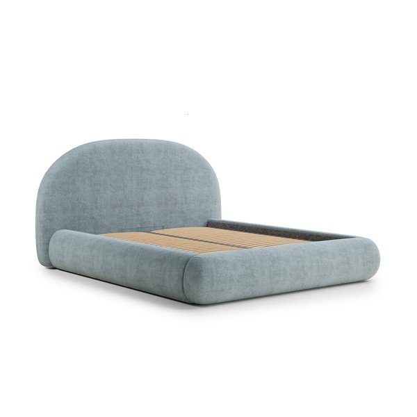 Letto matrimoniale imbottito azzurro con contenitore con rete inclusa 140x200 cm Maumere – Maison de Rêve