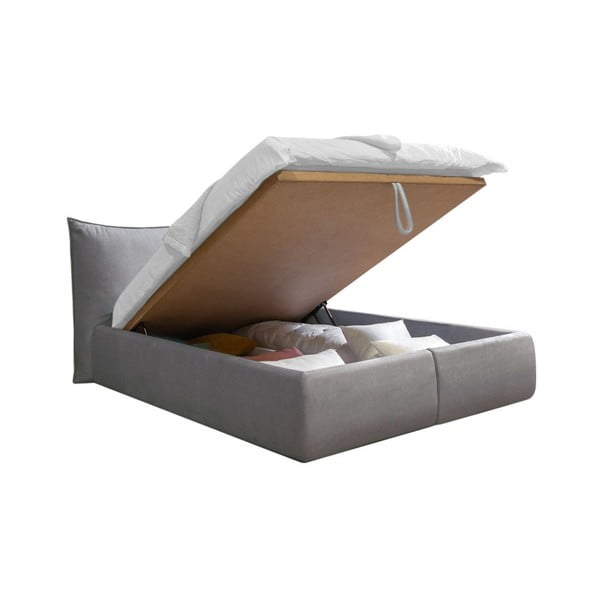Letto matrimoniale imbottito grigio chiaro con contenitore con griglia 180x200 cm Jade - Bobochic Paris-image-3