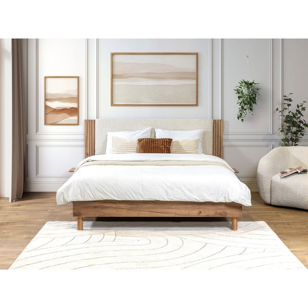Letto matrimoniale beige con rete inclusa 140x190 cm Lior – Bobochic Paris-image-1
