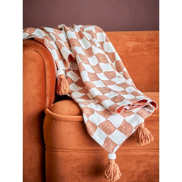 Coperta marrone e beige in cotone 130x150 cm Chola – Bloomingville-image-1