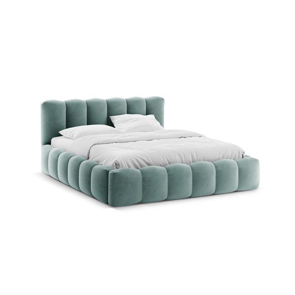 Letto matrimoniale imbottito color menta con contenitore con rete inclusa 140x200 cm Lupine – Micadoni 