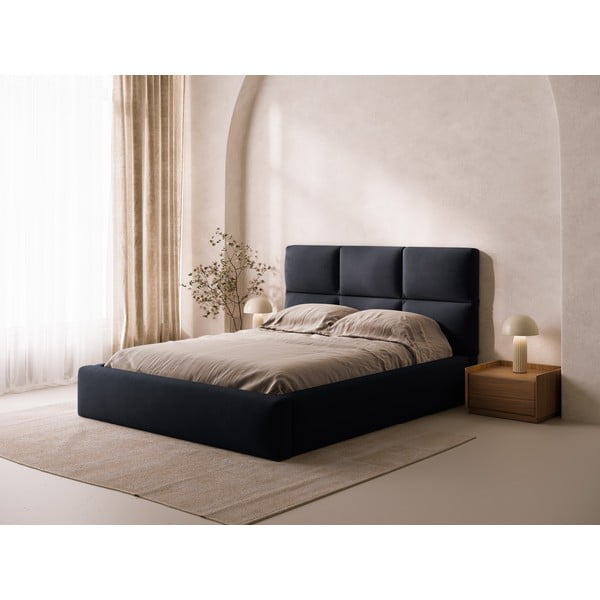 Letto matrimoniale imbottito blu scuro con contenitore con rete inclusa 160x200 cm Libera – Windsor & Co Sofas-image-1