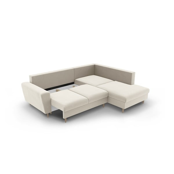 Divano angolare beige allungabile e con contenitore (con penisola a destra/a L) con rivestimento in velluto Kyoto – Cosmopolitan Design-image-3