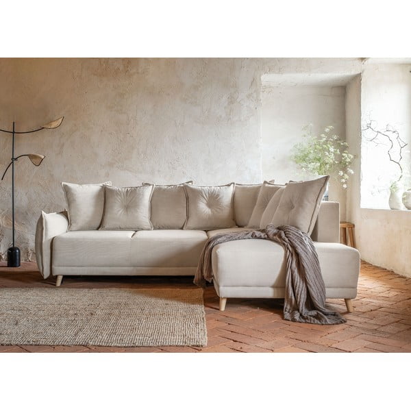 Divano letto angolare in velluto a coste beige (angolo destro) Lazy Lukka - Miuform-image-3