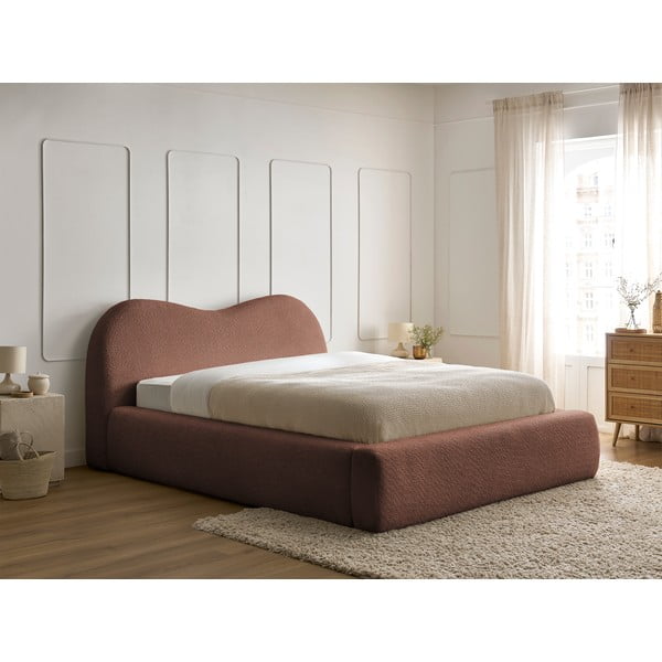 Letto matrimoniale arancione imbottito con spazio contenitivo con rete inclusa 160x200 cm Orlane – Bobochic Paris-image-1