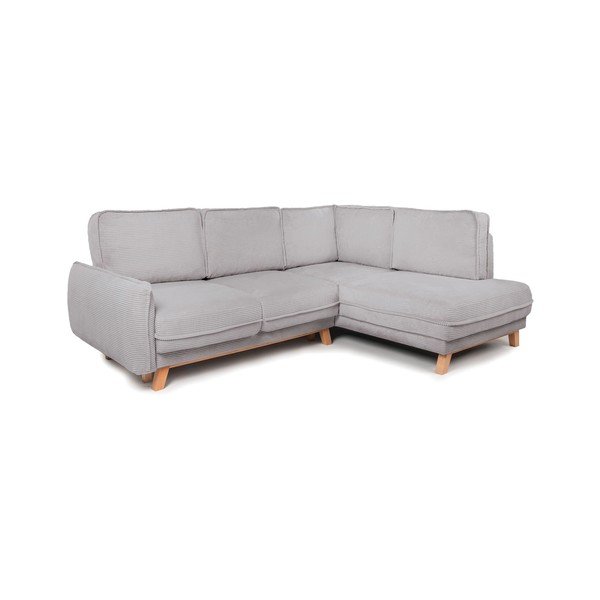 Divano angolare grigio chiaro allungabile/con contenitore (con penisola a destra/a L) con rivestimento in velluto a coste Tori – Bonami Selection-image-1