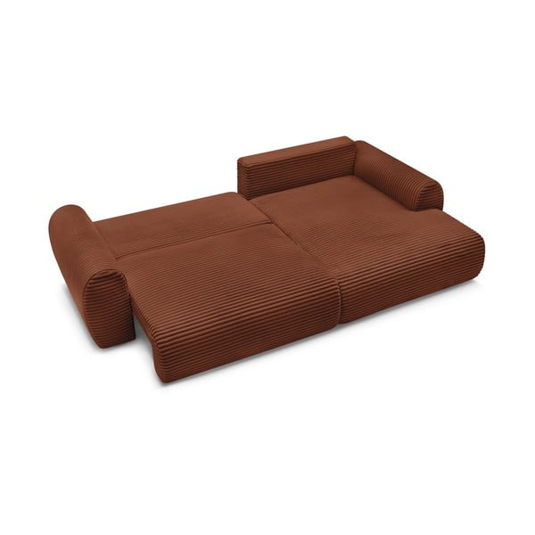 Divano angolare color mattone allungabile (con penisola a destra) con rivestimento in velluto a coste Lucien – Bobochic Paris-image-4