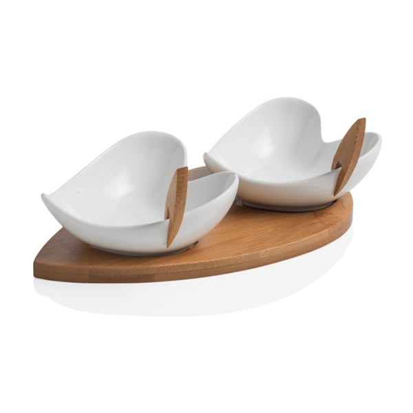 Set di 2 ciotole da portata con vassoio in bambù e due spiedini Coeur Blanc - Brandani-image-1